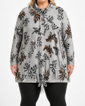 Lds Printed Funnel Nck Top - 60 Grey blk