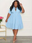 Plus Size Solid Ruffle Hem Dress Casual Short Sleeve Dress For Spring & Summer Women's Plus Size Clothing