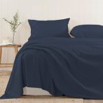 King Size Flat Sheets Dark Blue 1 PC 100% Cotton Luxury 400 Thread Count Sateen Weave Cooling Bed Sheets 275X280 Cm Breathable C