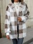 Plaid Pattern Hooded Jacket Casual Long Sleeve Open Front Teddy Coat For Fall & Winter Women's Clothing