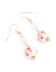 Goldair Gold Pearl Red & White China Painted Drop Earrings