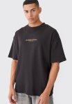Oversized Extended Neck Printed T-Shirt - Black