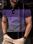 Men's Trendy Striped Button Golf Shirt Short Sleeve Lapel Tennis Tees Casual Comfortable Versatile Top For Summer Outdoor Sports