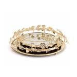 Floral 3 Piece Tray Set Gold