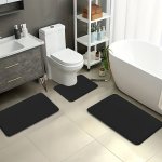 3-PIECE Set Knit Fabric Patterned Bath Mats Ultra-absorbent Embossed Stripe Bathroom Rugs With Non-slip Backing Washable Soft Co