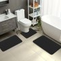 3-PIECE Set Knit Fabric Patterned Bath Mats Ultra-absorbent Embossed Stripe Bathroom Rugs With Non-slip Backing Washable Soft Comfort Luxury Bath Carpet For Tub Shower