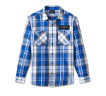 Men’s Stacked Bar & Shield Long Sleeve Plaid Shirt – Plaid – Surf The Web & White