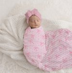 Pink Bow Checkered Gingham Bow Swaddle Wrap Set Newborn Hospital Set