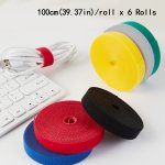 6 Rolls Of 100CM Multi-color Reusable Hook And Loop Fastener For Cable Management And Organization