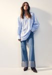 Oversized Tie-detail Dress - Light Blue striped