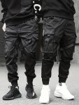 Men's Black Casual Joggers With Multiple Pockets - Durable Polyester Machine Washable Perfect For Spring fall Outdoor Activities