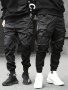 Men's Black Casual Joggers With Multiple Pockets - Durable Polyester Machine Washable Perfect For Spring/Fall Outdoor Activities
