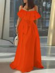 Ruffle Trim Sleeveless Cami Dress Tie-waist Strap Maxi Length Dress Women's Clothing