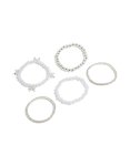 Kids Silver Tennis & Pearl Bow Stretch Bracelets 5-PACK