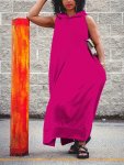 Plus Size Solid Hooded Dress Casual Pocket Sleeveless Ankle Dress Women's Plus Size Clothing