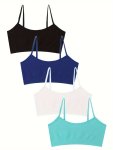 4PCS Set Girls Seamless Solid Color Bras Teen Girls Comfortable Breathable Sports Bras Cute Popular Bras Suitable For Teens Stud