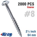 Kreg Pocket Hole Screws 2-1 2" 8 Coarse Washer Head 2000CT