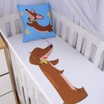 Cot Fitted Sheet Dog Blue Dachshund Party Adventures