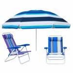 Beach Umbrella And Chair Combo: 2.56M Pattern Beach Umbrella & 7-LEVEL Aluminium Recliner Chair