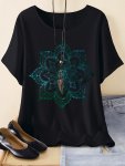 Plus Size Floral Print T-Shirt Casual Short Sleeve Top For Spring & Summer Women's Plus Size Clothing