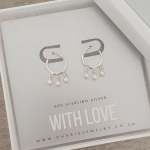 Lemira 925 Sterling Silver Pearl Dangle Hoops Size: 12MM Hoops