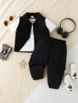 3PCS Infant & Toddler's Street Style Outfit Casual Vest & Letter Print T-Shirt & Cargo Pants Baby Boy's Clothes