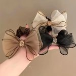 Mesh Bow Rhinestone Scrunchie Headwear For Teen Girls