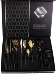 24 Piece Stainless Steel Cutlery Gift Set- Black & Gold Stainless Steel Cutlery Set