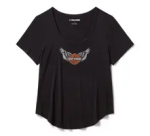 Women’s Winged Bling Scoop Neck Tee – Harley Black