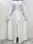 Contrast Lace Kaftan Elegant Open Front Long Sleeve Maxi Modest Dress Women's Clothing