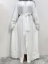 Contrast Lace Kaftan Elegant Open Front Long Sleeve Maxi Modest Dress Women's Clothing