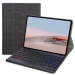 For Microsoft Surface Go 3 2 1 Sfgos Tri-color Backlit Tree Texture Bluetooth Keyboard Leather Case Black + Black