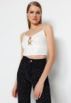 Crop Sequin Bridal Blouse cut Out Detailed And Accessories - Ecru