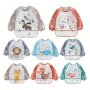 Waterproof Long Sleeves Reverse Wear Cartoon Bib For Home And Travel Use Easy To Clean