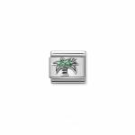 Classic Silver Palm Tree With Green Cz Link