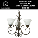 Wrought Iron Chandelier With Alabaster Glass - 3 Lights
