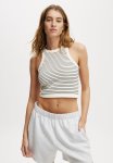 Cotton On Seamless Ringer Tank-black coconut Milk Stripe