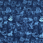 Alphabet Animal Novelty Fabric Sky 140CM