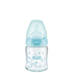 Nuk First Choice Plus Glass Baby Bottle With Teat - 0-6M - 240 Ml -blue Dots