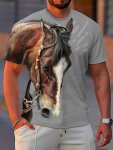 Men's Horse Graphic T-Shirt - 3D Digital Print Active & Stretchy Short Sleeve Tee For Summer Outdoor Activities