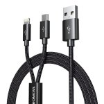 Romoss USB A To Lightning And Micro 1.5M Cable Space Grey Nylon Braided Cable