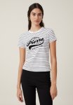 Cotton On Fitted Graphic Longline Tee - Pierre white Stripe
