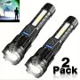 2-PACK Handheld LED Flashlights USB Rechargeable Abs Work Lights With Cob Side Lamp XP50 High Power LED 7 Modes 150-350 Lumens Emergency Lighting