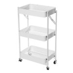 3-TIER Foldable Trolley Storage Cart Organizer Tray - White