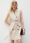 Linen-blend Blazer Dress - Light Beige Pinstriped