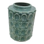 Habitat Ceramic Embossed Jar Teal Height: 21CM