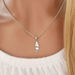 Sayla 925 Sterling Silver Crystal Surf Necklace 5X15MM On A 45CM Rolo Chain
