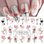 Valentine's Day Love-themed Nail Art Stickers - Romantic Bear & Heart Design Self-adhesive Water Transfer Decals For Diy Manicure