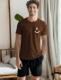 Men's Smile Face Print Short Sleeve Pajama T-Shirts Fashion Design With Solid Color & Crew Neck For Summer Sleep Wear