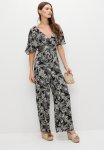 Short Sleeve Empire Jumpsuit - Black Ecru